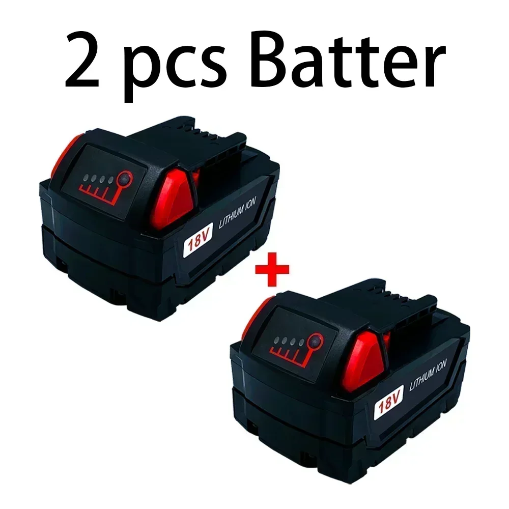For Milwaukee M18 Power Tool Battery, Charger, BR, XC, 18V, 12800mAh M18B5, 48-11-1860, Built-in 18650 Battery: WHITE