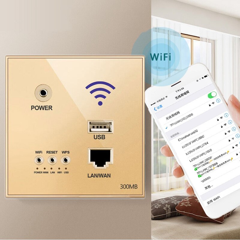 86mm 300Mbps Wall Router with USB Socket 110V/220V Smart Wifi Repeater Extender Wall Embedded 2.4Ghz Router Panel