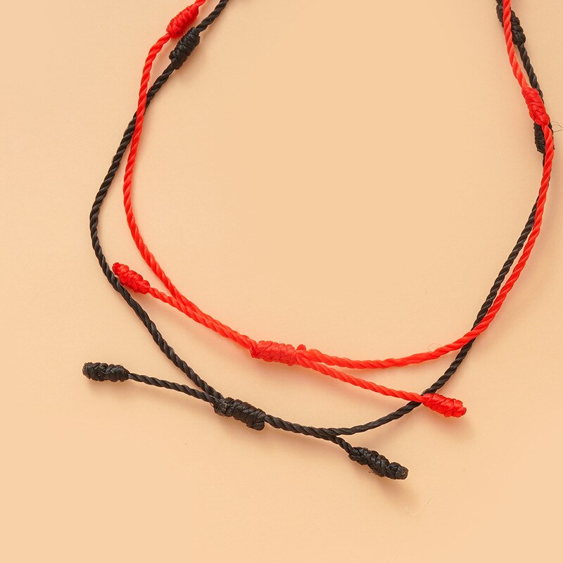 Pulsera Vintage hecha a mano de siete nudos para hombre y mujer, amuleto rojo trenzado de la suerte, azul, para el éxito y la prosperidad