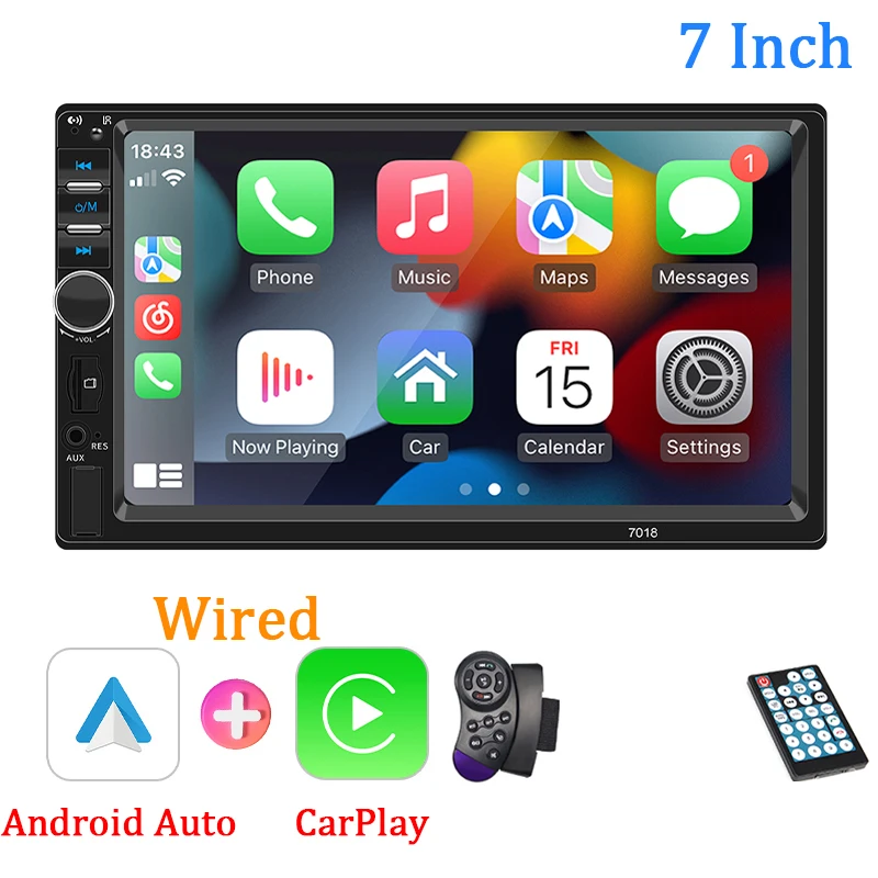 Radio de coche de 7 pulgadas, 1 Din, Carplay, Android, reproductor Multimedia para coche, pantalla táctil HD, Bluetooth MirrorLink, Autoradio Universal, entrada FM AUX: BLANCO