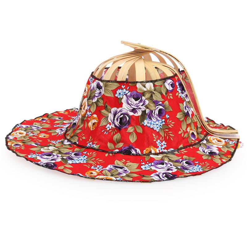 Chapeau de soleil en bambou pliable 2 en 1 pour femmes, éventail à main, imprimé Floral, Style chinois, ornement de décoration pour la maison, couleur aléatoire