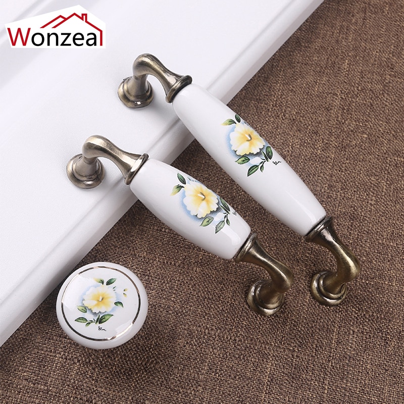 2 Stuks Antieke Keramische Knoppen Kabinet Schuifladegrepen Knoppen Kast Deurklink Europese Meubelbeslag