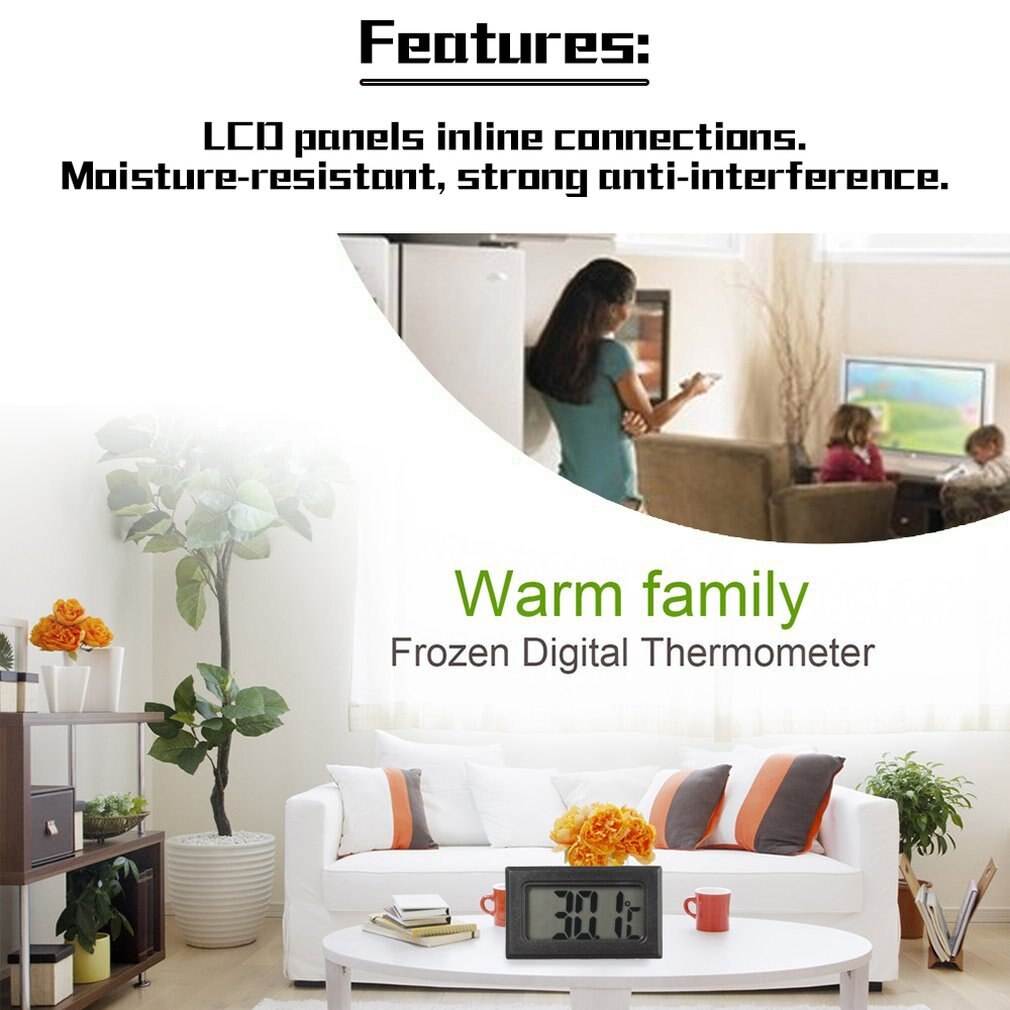 TL8009 LCD Digital Thermometer for Freezer Temperature -50~110 Degree Probe Fridge Thermometer 1m Line with LR44 Button Battery