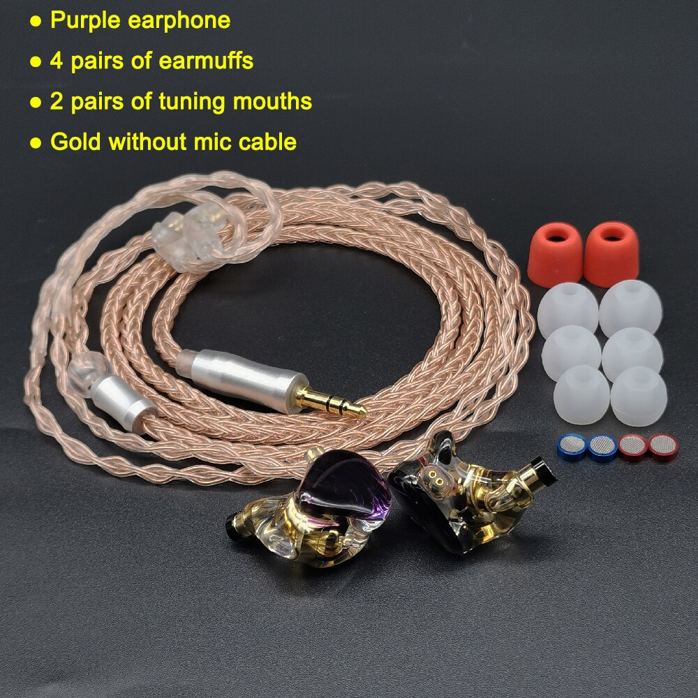 avec Tuning bouche HIFI écouteurs IEM 0.78 résine écouteurs dynamique casque DJ scène Sports monocristallin cuivre mise à niveau câble: Purple Full set
