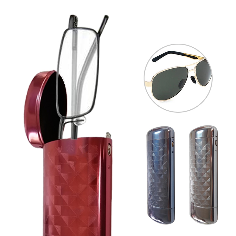 Glasses Case Micro Engraved Lattice Patterns Push Button Flip Lid Aluminum Protection Spectacle Box Storage Hard Cover