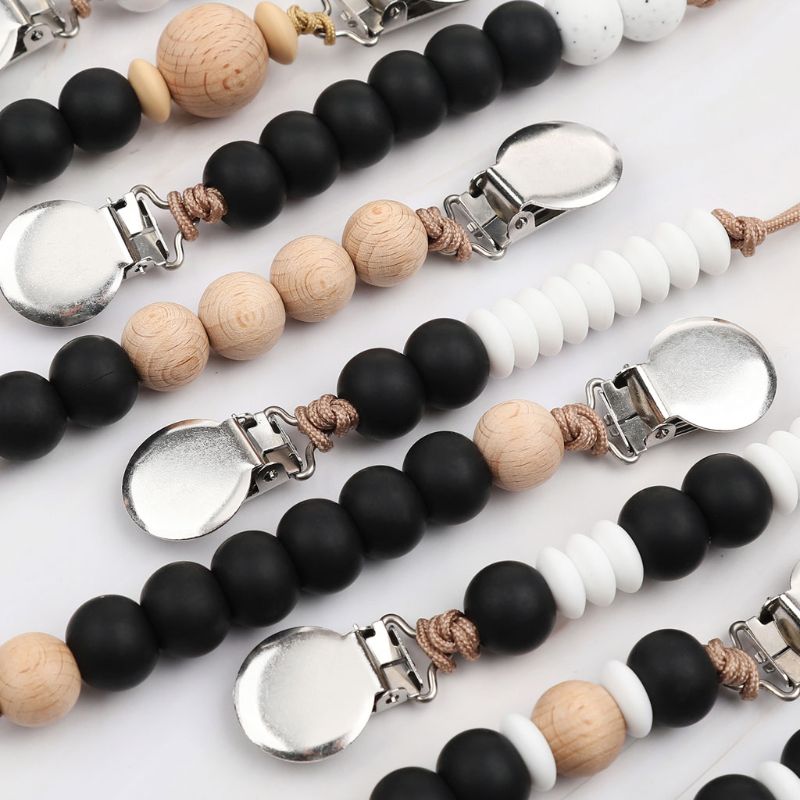 OOTDTY Clips factices bébé garçons filles sucette chaîne Silicone dentition soulagement jouets perles apaisie porte-sucette Clips bébé douche