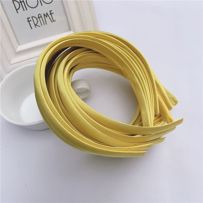 10pcs/lot Satin Covered Headband 12mm Wider Ribbon Hair Hoop Band Base For Hairbands Making Diy Girls Bow Hairwear Accessories: YELLOW