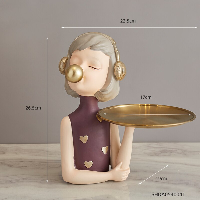 Nordic Sweet Dreamy Bubble Girl Sculpture Storage Lipstick Fruit State Living Room Decoration Bedroom Decor Accessories: Fruit dish-purple