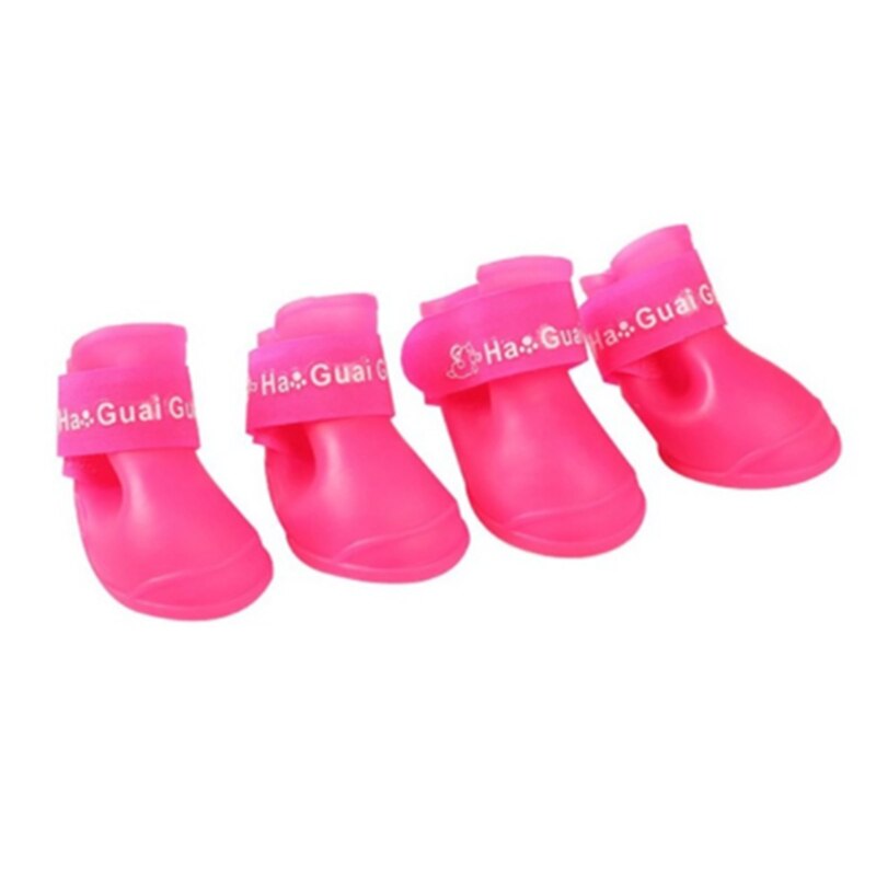 4 Stks/set Hond Schoenen Waterdicht Regen Pet Rubber Laarzen Duurzaam antislip Outdoor schoenen Candy Kleur Voor Kleine honden Puppy Teddy: Rose Red / M