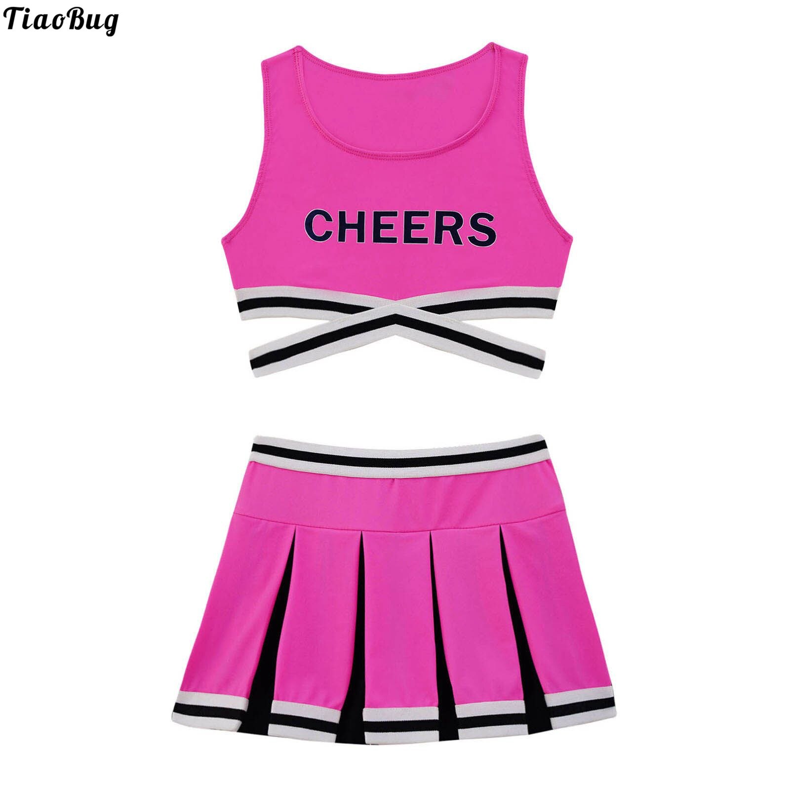 TiaoBug-uniforme de porristas sin mangas para niñas, conjunto de chaleco estampado y Falda plisada, trajes de actuación de baile, Verano
