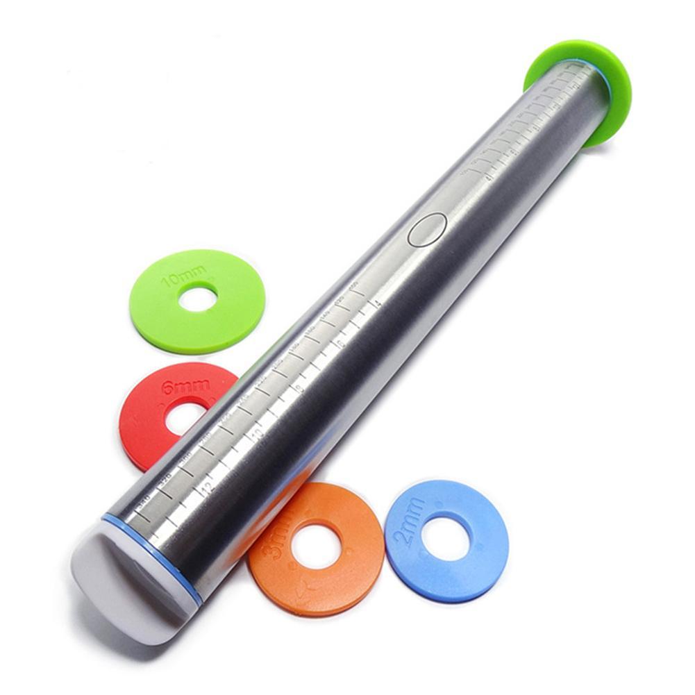 Multifunction Adjustable Stainless Steel Dough Rolling Pin Roller Kitchen Tool Use to Measure Width of Dough Clean and Use