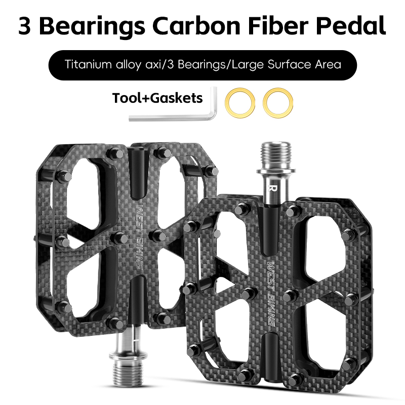 WEST BIKING Ultralichte koolstofvezelpedalen 3-lager fietspedalen Arbeidsbesparende antislip MTB-wegfietspedaalaccessoires: WIT