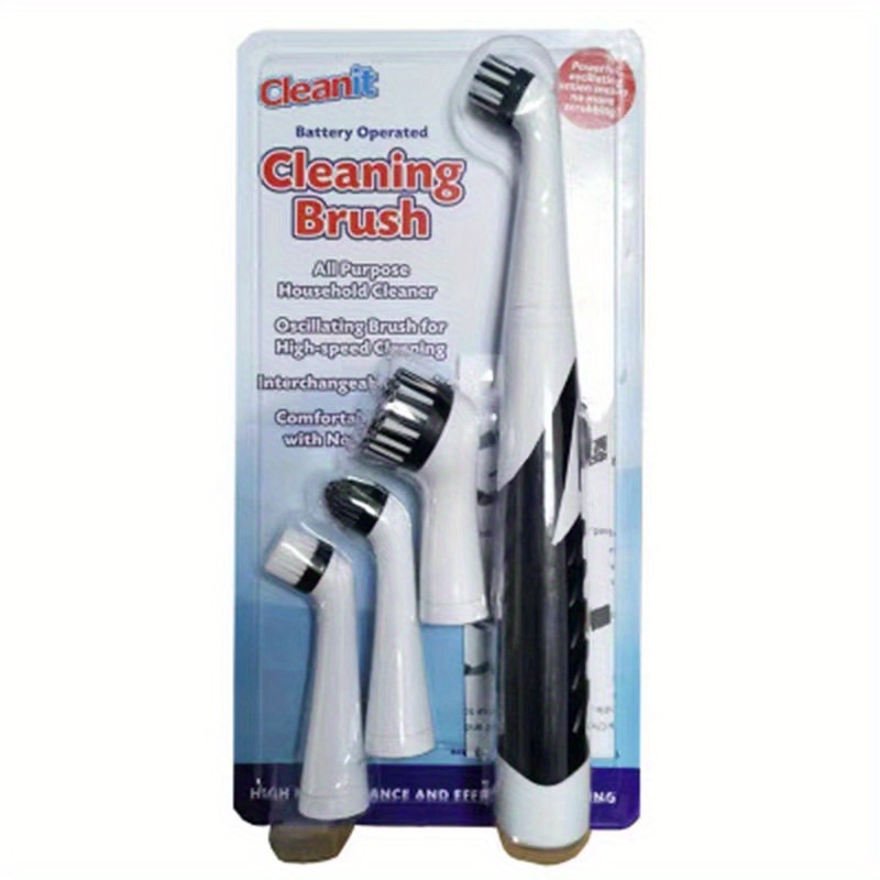 Cleaning brush Sonic Scrubber, Cleaning Tool With 4 Brushes Multifunctional Electric Cleaning Brush Cleaning Supplies: black
