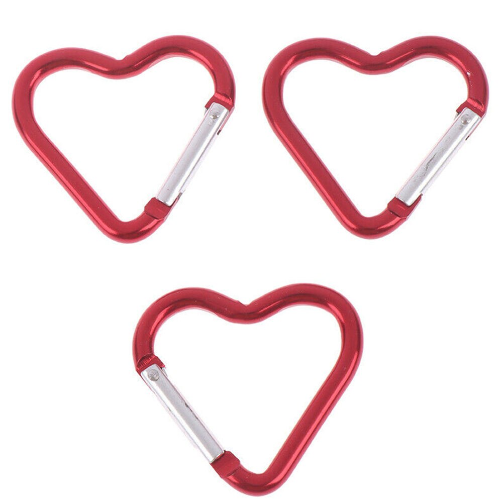 3pcs Portable Mini Fast Hanging Camping Aluminum Alloy Carabiner Sport Keychain Heart Shaped Clip Hiking Outdoor Gadgets: Red