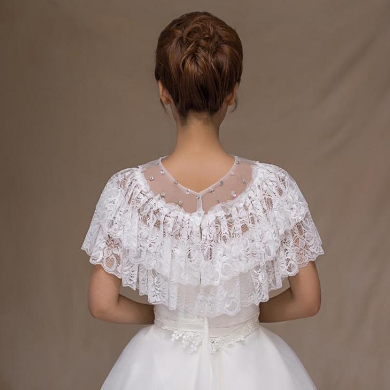 De con cuentas de encaje boda chaquetas de verano blanco de tul de novia capas mujer Bolero noche chales