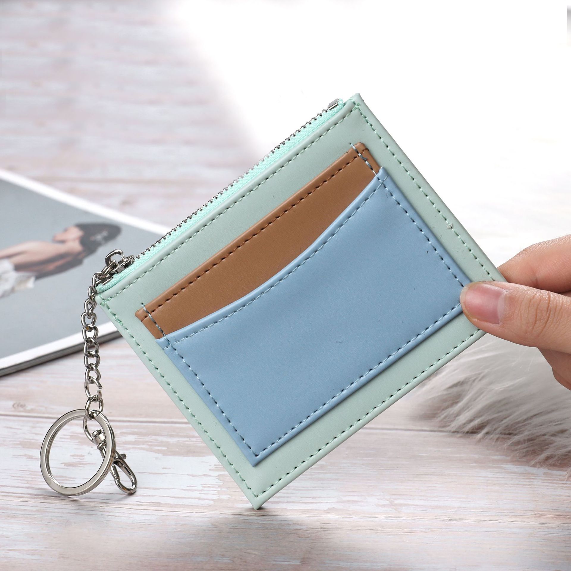 Koreaanse Versie Stiksels Vrouwen Portemonnee Multi Slot Rits Card Bag Key Ring Kleine Portemonnee Vrouwen Nul Portemonnee Portemonnee vrouwen