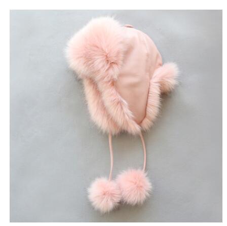 Kinderen Faux Fur Hoed Lederen Vos Bontmuts Lei Feng Thermische Sneeuw Cap Muts Beschermen Oren Hoed winter Hoed: Roze / adul t62-60cm