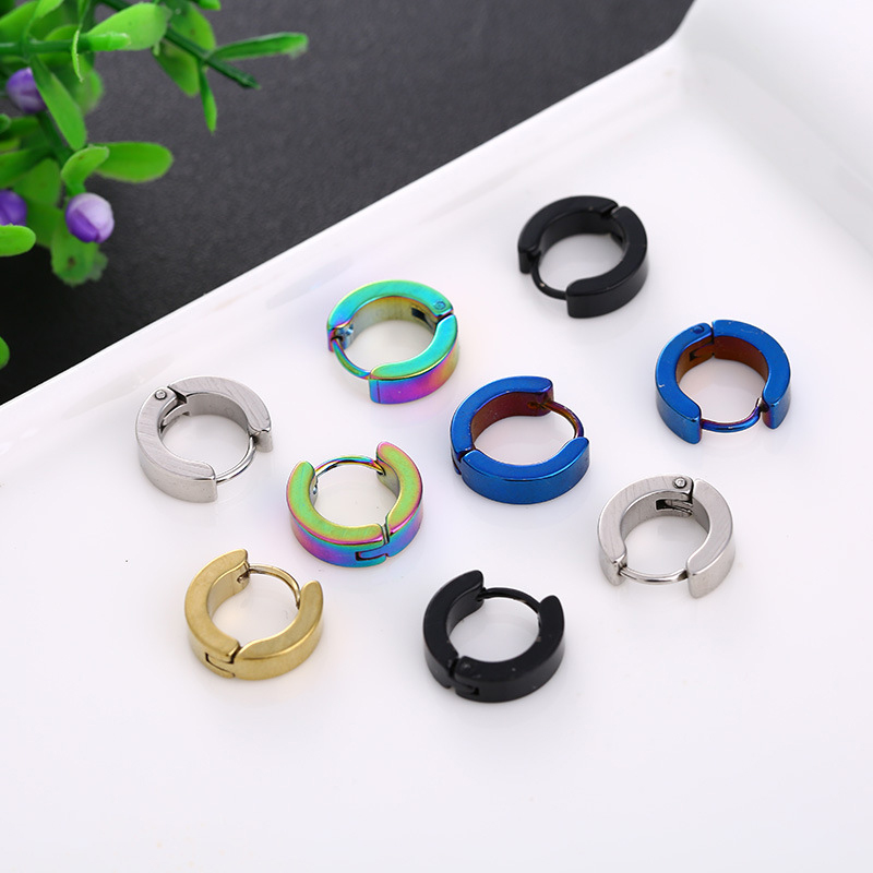 1/5 Pairs Men Women Punk Rock Stainless Steel Huggie Ear Circle Earring Piercing Push-Back Ear Buckle Gothic Jewelry
