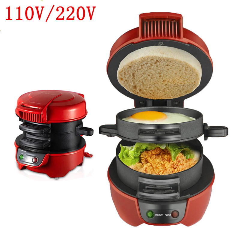 3-i-1 Frukostmaskin - Stek Ägg, Baka Bröd, Gör Hamburgare - 600-800W, 2 Skivor