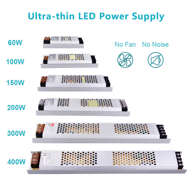Ultradünnes LED-Netzteil DC 12V 24V Beleuchtungstransformatoren 100W 150W 200W AC180-260V Treiber für LED-Streifenlichter