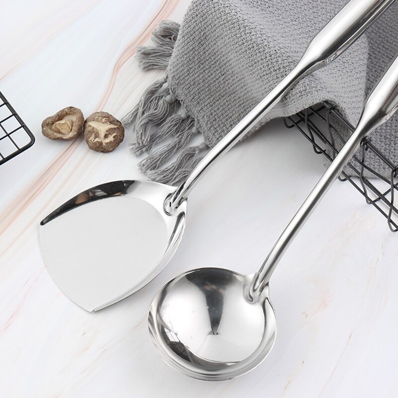 Cuchara de acero inoxidable para sopa, juego de cucharón, espátula, pala, platillos, cuchara para cocina, utensilios