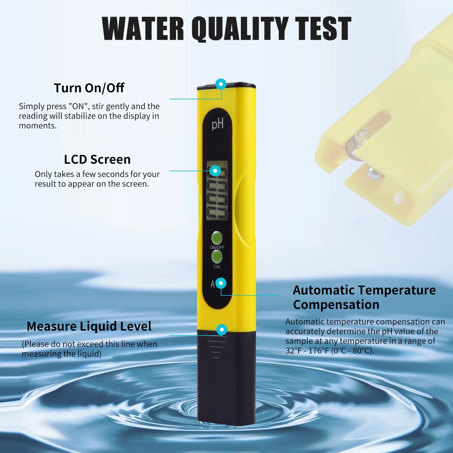 Digital vand test pen lcd display vand ph meter med atc til husholdnings drikkevand akvarier svømmebassiner spa