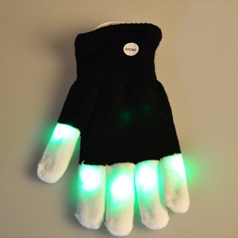 1pcs LED Rave Flashing Gloves Glow 7 Mode Light Up Finger Tip Lighting Black