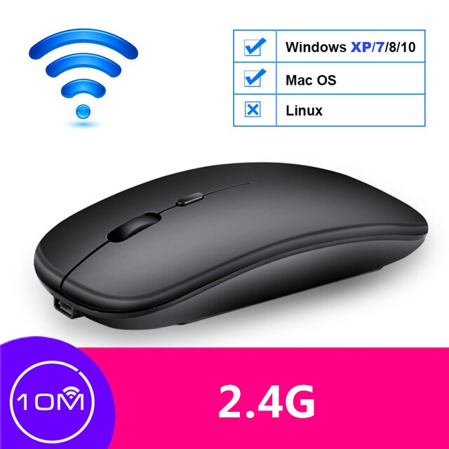 Draadloze Muis Oplaadbare Bluetooth Mouse Geruisloze Mause Wifi Muizen Usb Muizen Voor Pc Desktop Laptop Accessoires Ergonomische Muis: Wireless Black