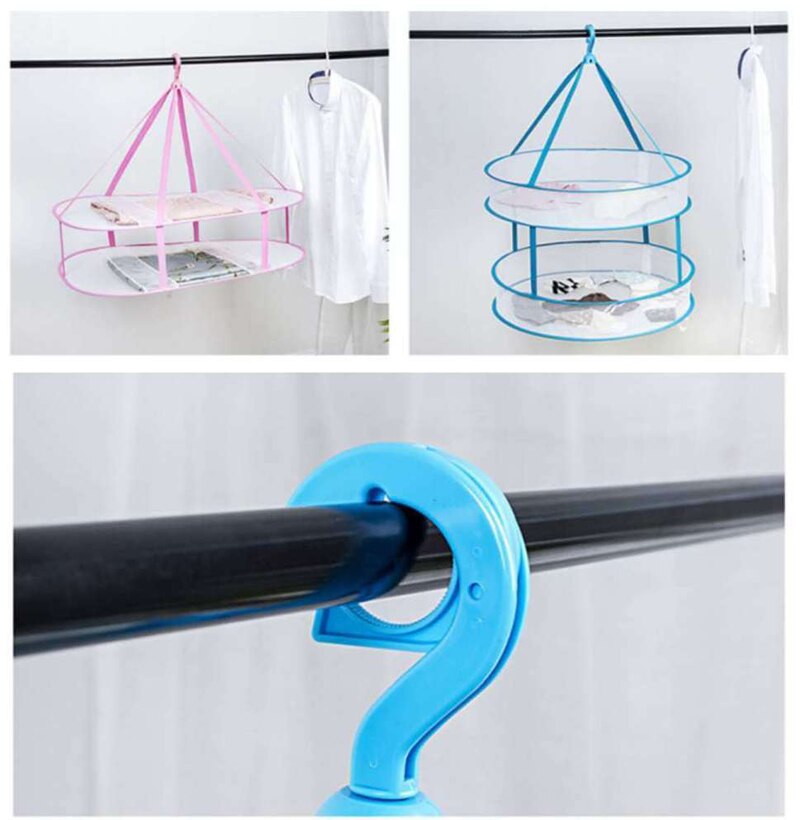 Typ haka kosz robić suszenia gospodarstwa domowego dwuwarstwowe skarpety suszenie netto ubrania płaskie netto kieszeń wieszak na ubrania składany 1 sztuka