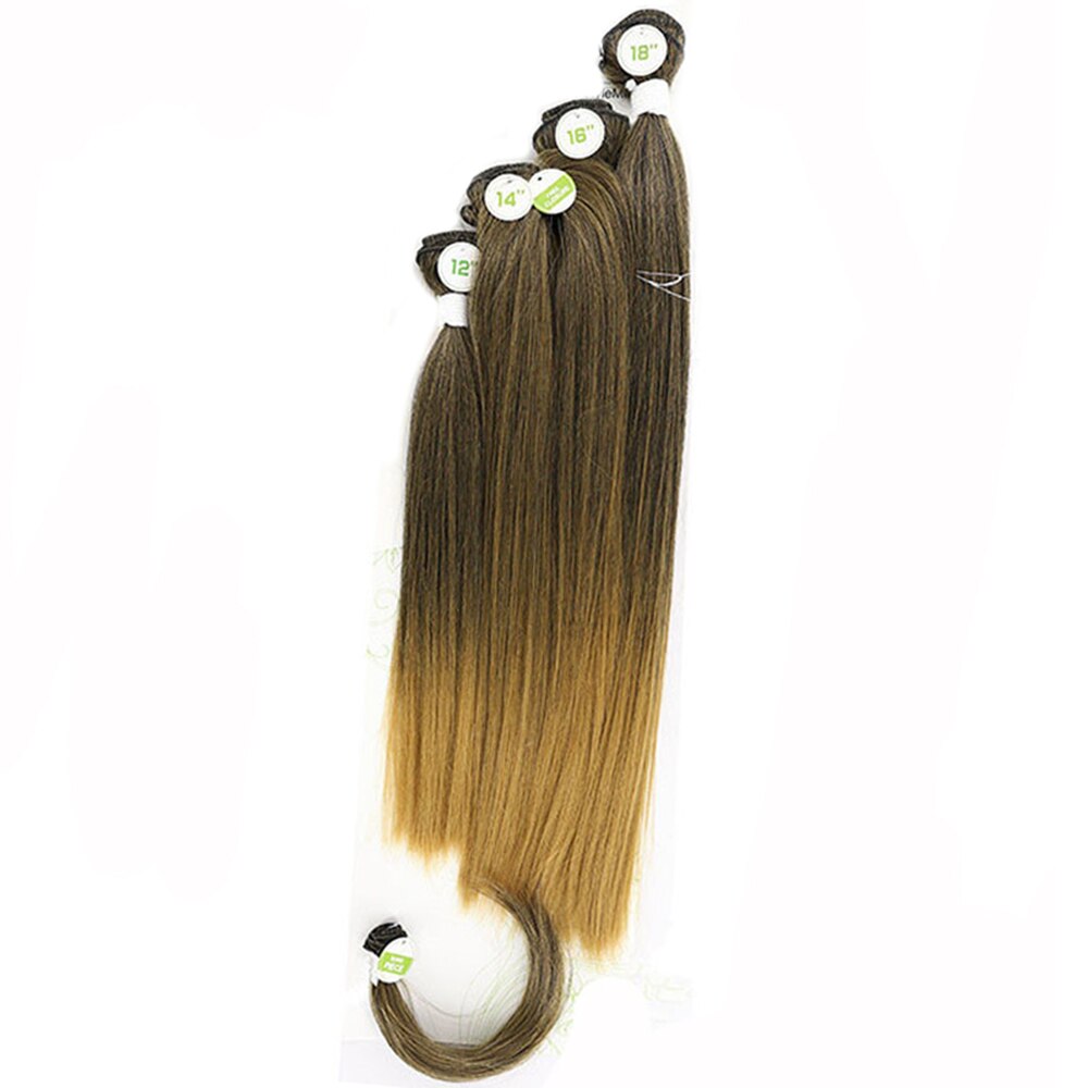 Yaki Straight Hair Bundles With Closure For Women X-TRESS Natural Black Synthetic Hair Weave Extensions 4 Bundles/Pack 12-18inch