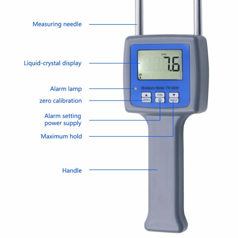 Wood Sawdust Powder Hay Bale Peat Moisture Meter Hygrometer Tk100W