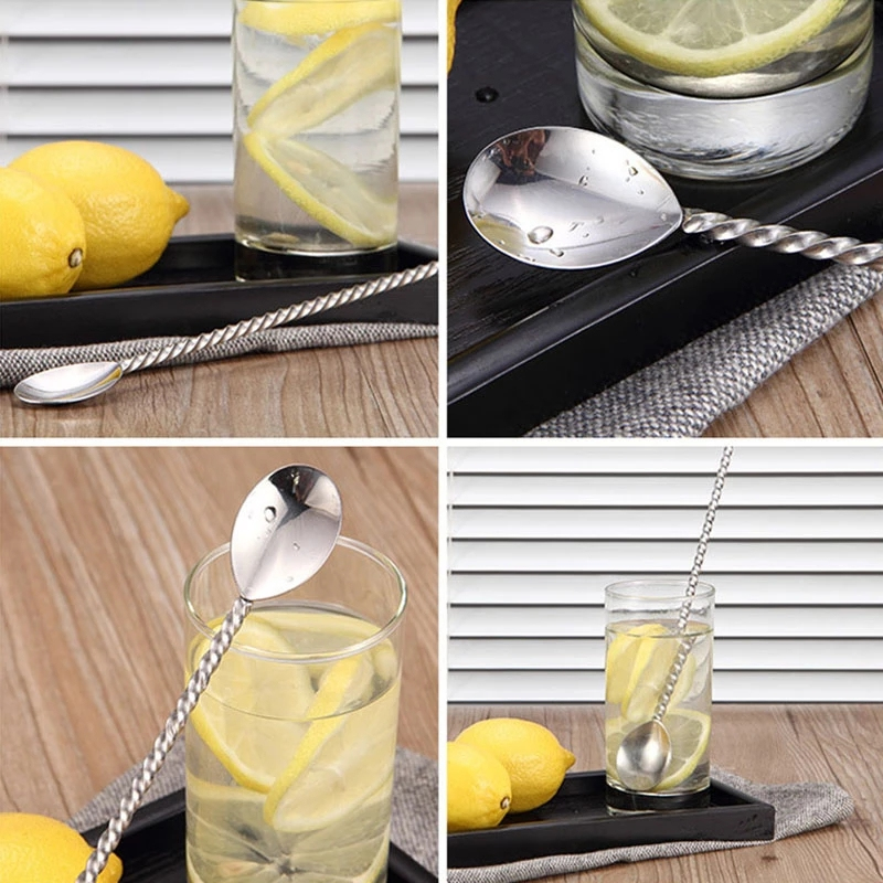 Stainless Steel Adjusting Bar Spoon Long Handle Swimstick Cocktail Mixing Spoon Threaded Bar Spoon