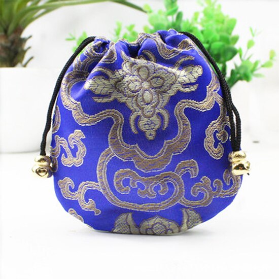 Silk Drawstring Pouch Drawstring Ethnic Style Jewelry 1 Pcs Bags Embroidery Jewellery Pouch Brocade Box Small Trick Colorful: Navy blue