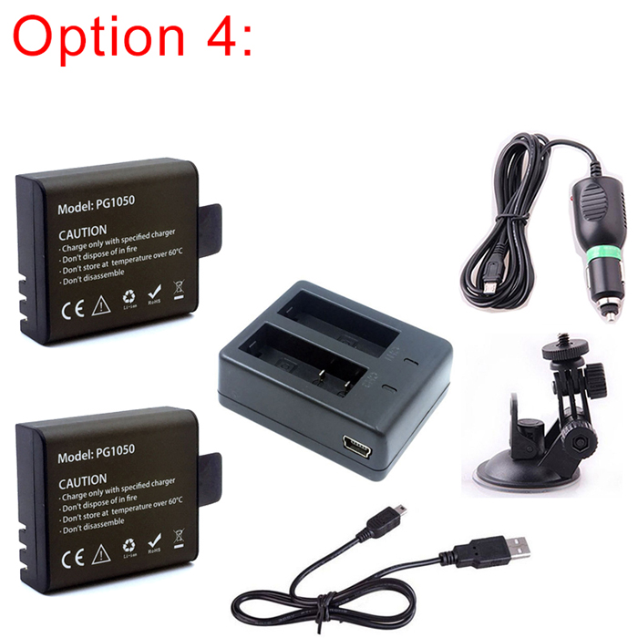 Voor EKEN Accessoires Set Dual Charger 1050mAh Li-Ion Batterij Autolader Beugel Monopod Opbergdoos Voor H9 H9R Action camera: option 4