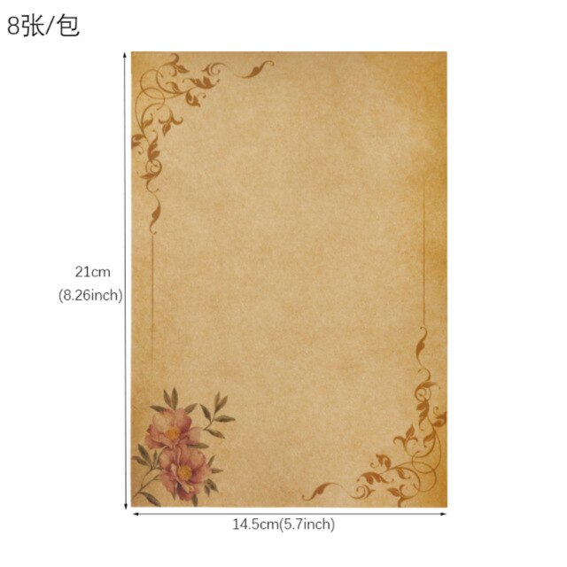 Kraft Vintage Writing Paper Sheets;kraft Brown Letter Paper 8sheets Vintage Flower: G