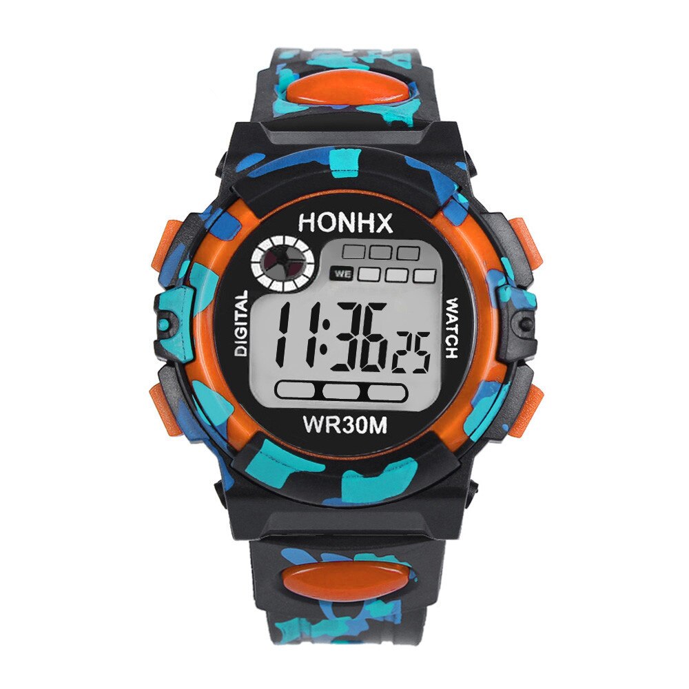 Waterdichte Kinderen Jongens Multifunctionele 30M Waterdicht Horloge Led Digitale Dubbele Actie Horloge Kids Alarm Datum Elektronische Horloge Q: Multicolor Orange