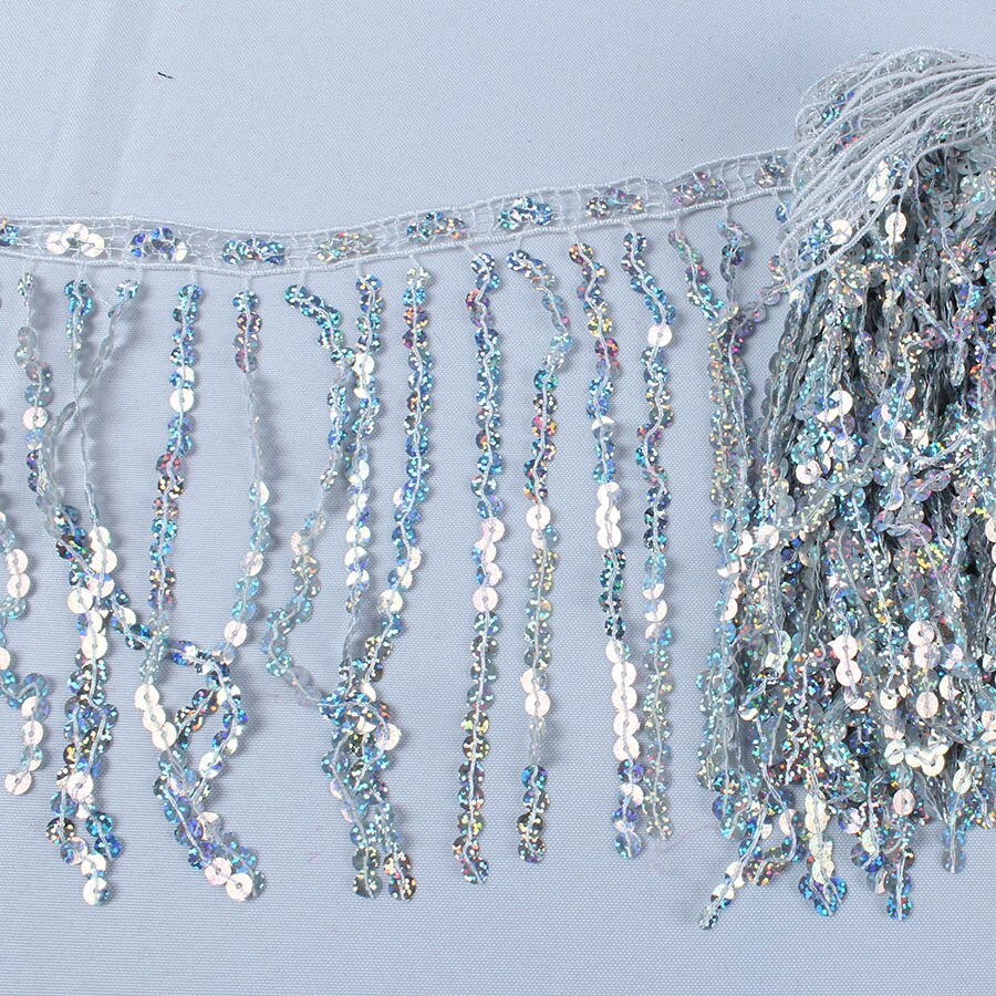 6 mt/los Gold Holographische Pailletten Quaste Randbereich Dekorative Vorhang Spitze Trimmt Bänder DIY Kleidung Zubehör Patchwork: 20cm weit / Silber