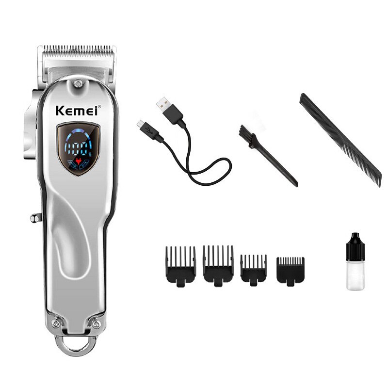 Kemei barbershop haartrimmer set 0mm trimmer elektrisch scheerapparaat finish machine set snoerloos/met snoer li-ion clip: Km2010 zilveren - geen doos / Eu-stekker