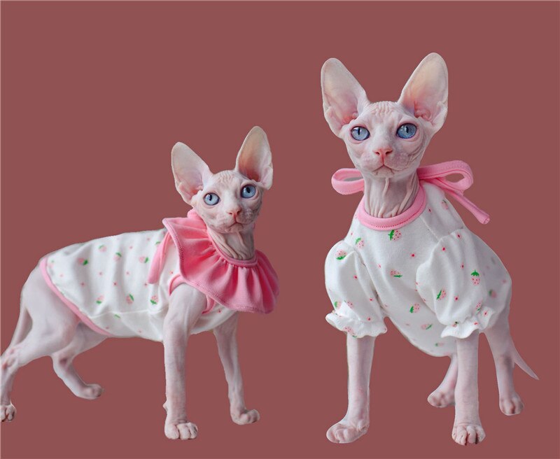 Sphynx gatto vestito fiore carino fragola maniche a sbuffo abiti per gatti senza peli vestiti per gatti gonna senza maniche sottile estiva
