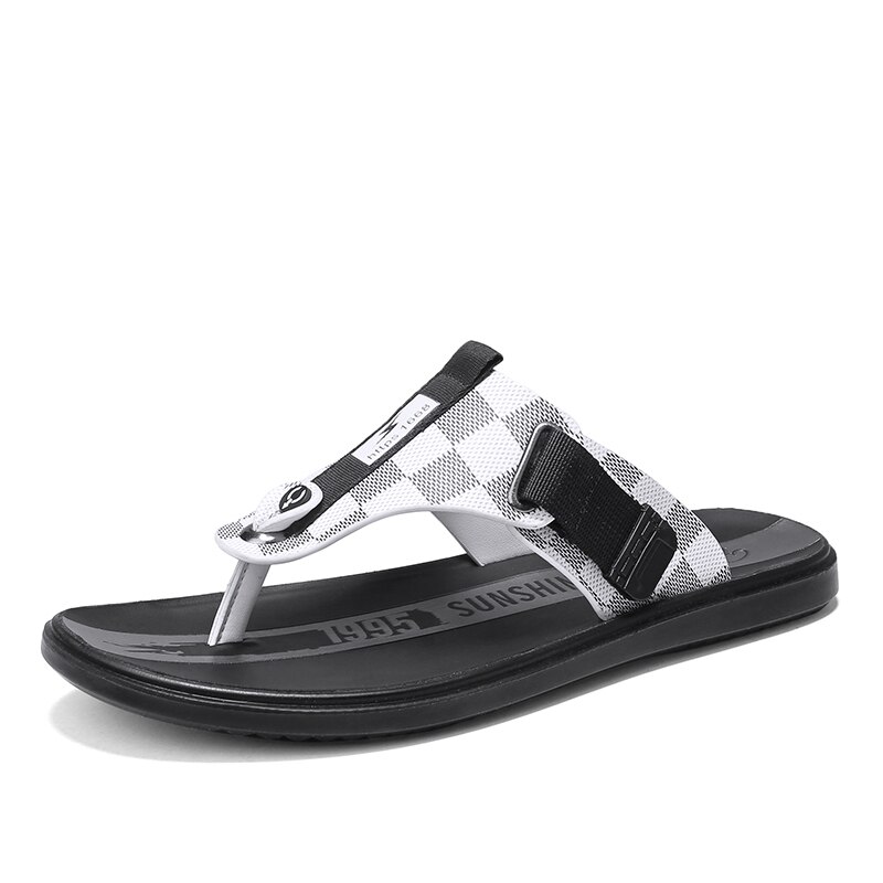 Märke flip flops tofflor herr strand svart läder herr sandaler rutschkanor sommar herr skor hem pantoufle homme cuir