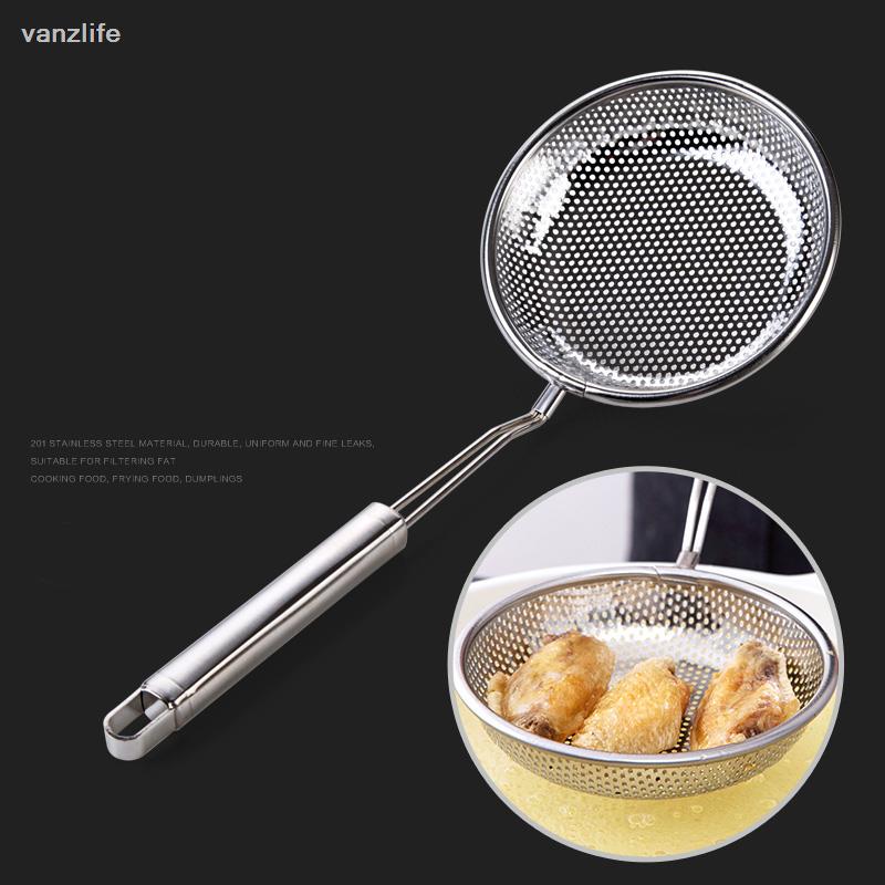 Stainless steel frying colander household fence mesh kitchen large spoon scoop filter net mesh spoon
