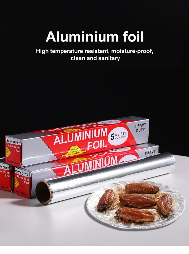 10m*30cm Tin Foil Paper Food Pack Cook Baking BBQ Grill Silver Baking Tinfoil Paper Sheet Roll Barbecue Cooking