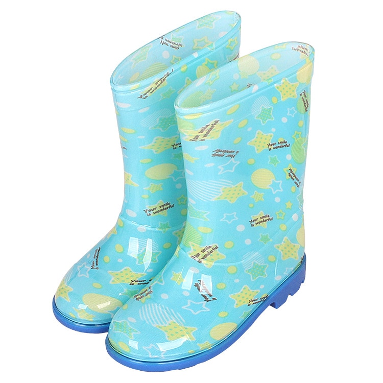 Childhood Cartoon Printing Rain Boots for Boys Cute Little Girl Pink Rainboots Children Rubber Shoes Platform D03242: Blue Sky / CN19 Insole 19 cm