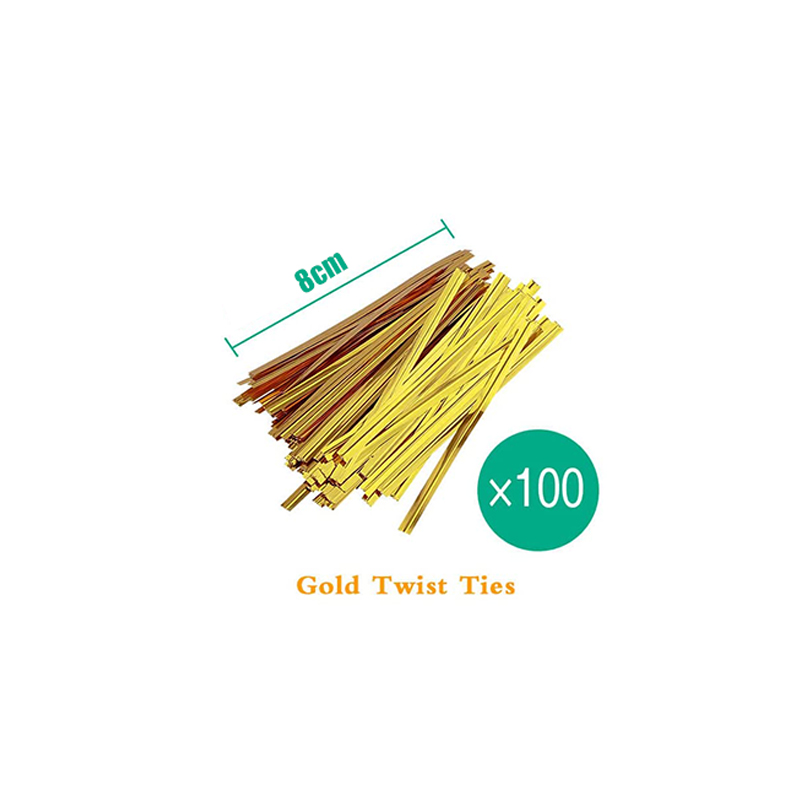 100PC lollipop stick Bar Cake Bar Packaging Bag Gold Silver Metal Twist for Making Cake Lollipop Candy Chocolate and Cookies: 100pc-gold