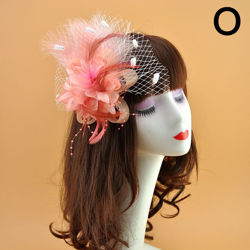 Mode Mesh Fascinators Hoed Vrouwen Wedding Cocktail Thee Party Solid Bloem Veer Tovenaar Hoofddeksels Bruids Haaraccessoires: O