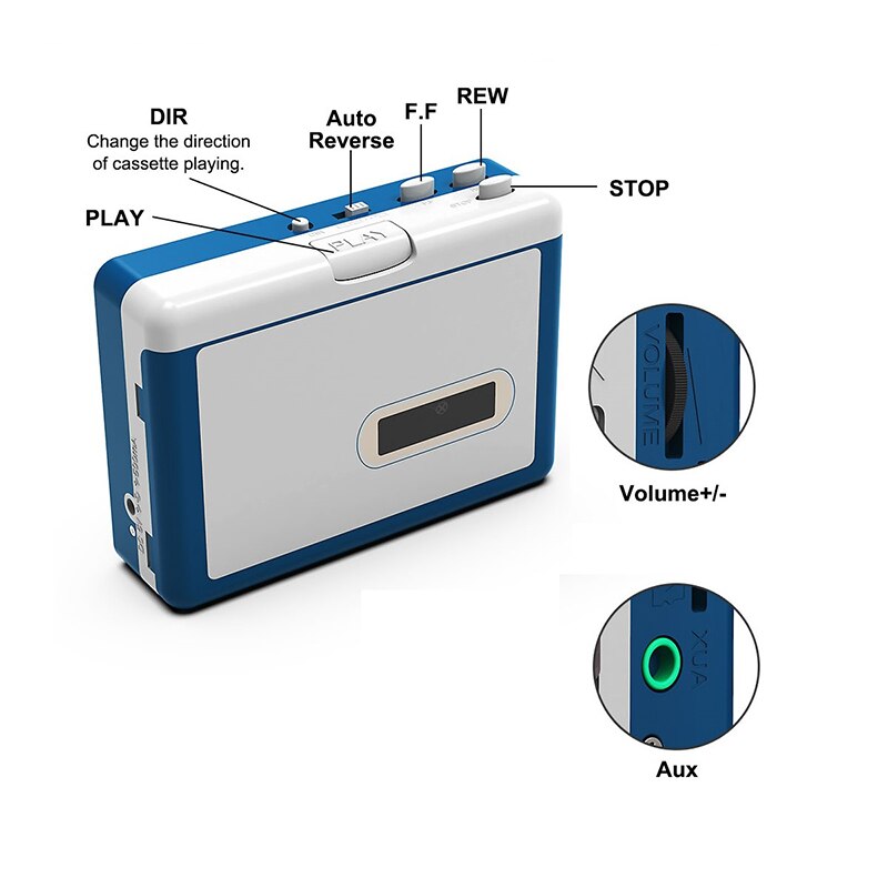 Bluetooth Cassette Player Portable Cassette Tape Player Bluetooth Output to Headphone/Speaker With 3.5mm Headphone Jack