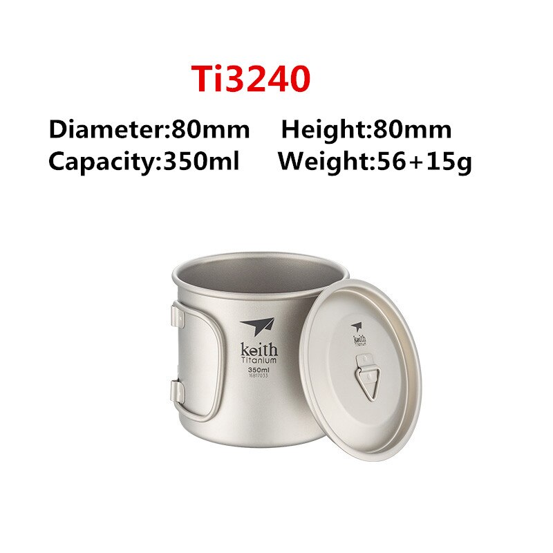 Keith titanium kopp titan vann krus sammenleggbart håndtak enkelt vegg kopp utendørs camping reise tur kopper med lokk 220ml-900ml: 350ml