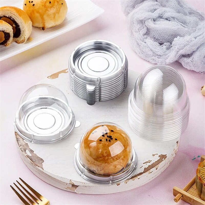 50 Pcs Mini Ronde Maan Cake Container Trays Verpakking Houder Wedding Party Favor Dozen 50G Mooncake Ei-dooier Bladerdeeg Houders