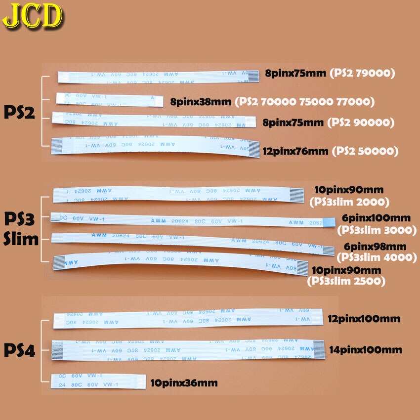 JCD 10pcs Charging PCB Board and Power switch Flex Cable For PS3 slim PS2 10pin 12pin 14pin Ribbon Flex Cable for PS4