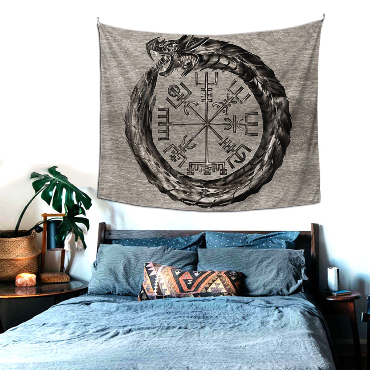 Ouroboros-Tapiz de vikingo con Vegvisir, Tapiz colgante de tela de mesa, de poliéster, para decoración del hogar